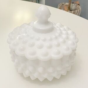 Vintage Fenton Hobnail Milk Glass Candy Dish with Lid